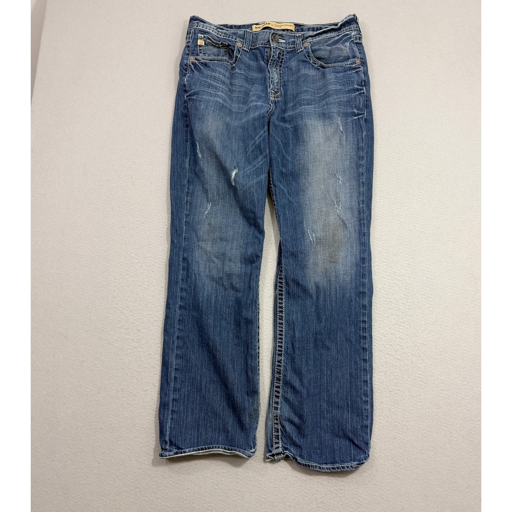 Big Star Jeans Men's 36R (36x32) Blue Voyager Straight Relaxed Distressed Buckle
